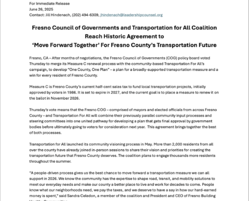 Fresno Council of Governments and Transportation for All Coalition Reach Historic Agreement to 'Move Forward Together' For Fresno County's Transportation Future